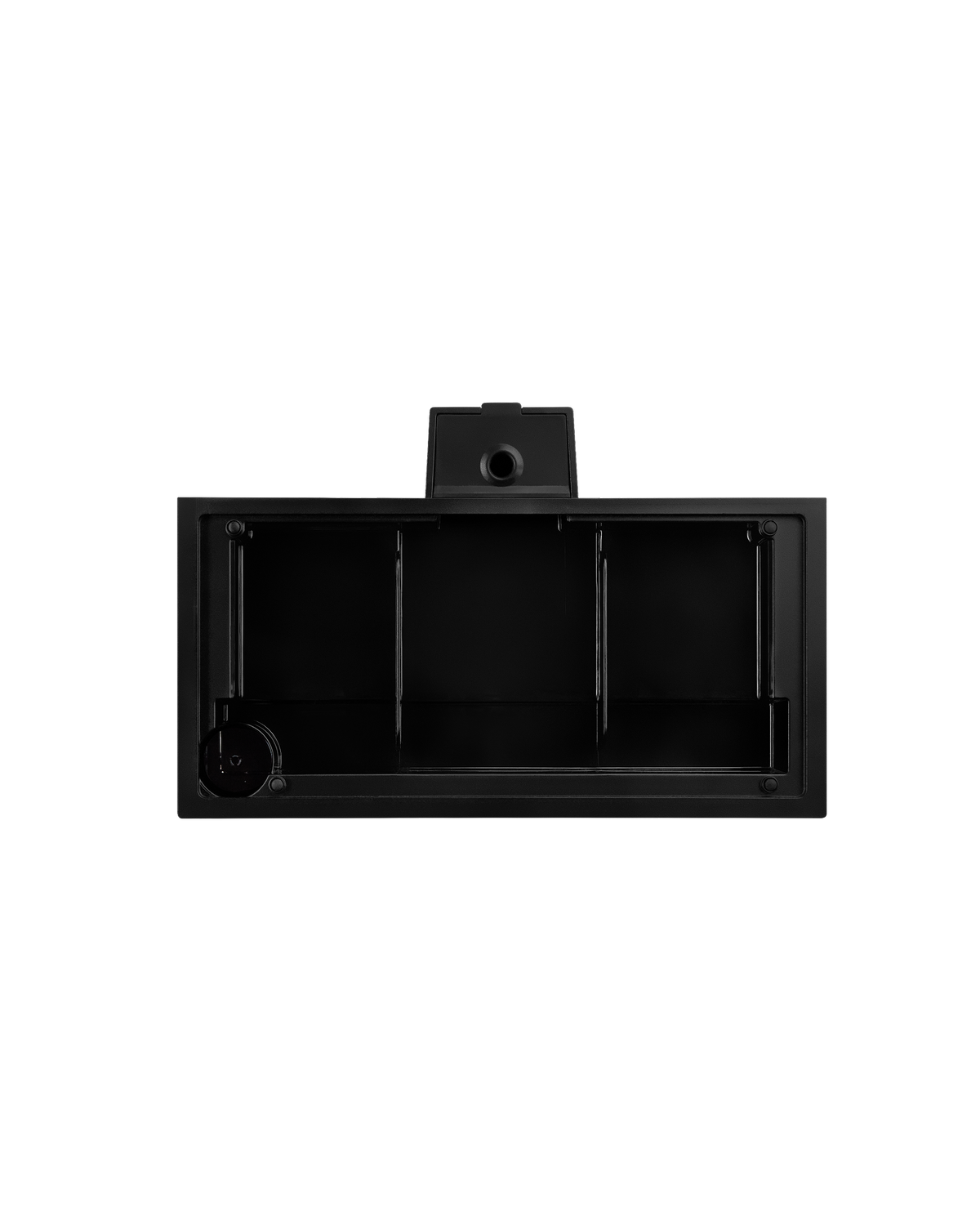 Fellow Series 1 Drip Tray Base, black plastic, rectangular, with three front-facing compartments.
